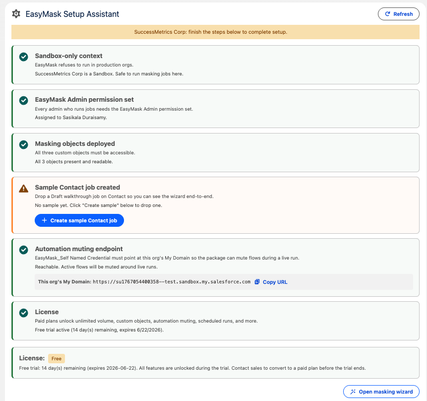EasyMask Setup Assistant — guided configuration