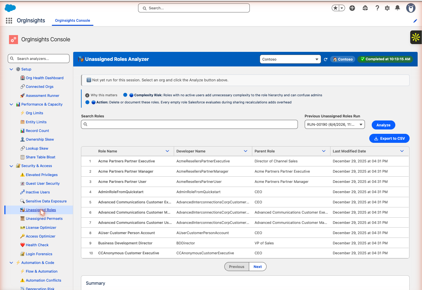 Unassigned Roles Analyzer