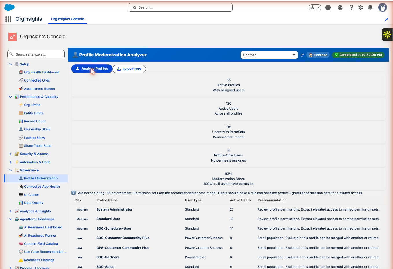 Profile Modernization Analyzer