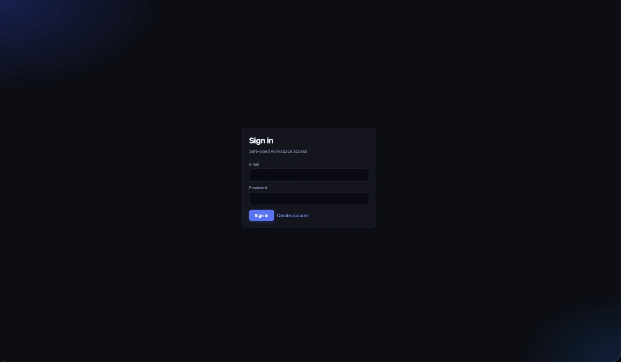 Safe Seed sign-in screen